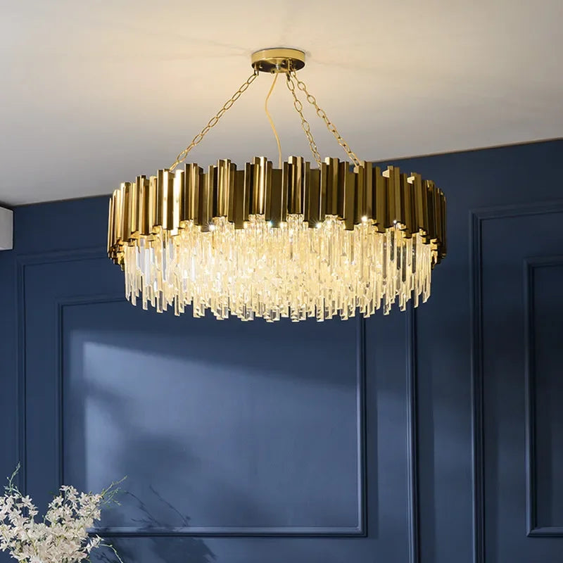 DecorBites™ Gold Crystal Chandelier: Modern Luxury LED Pendant Lights for Living, Dining, Bedroom Decor