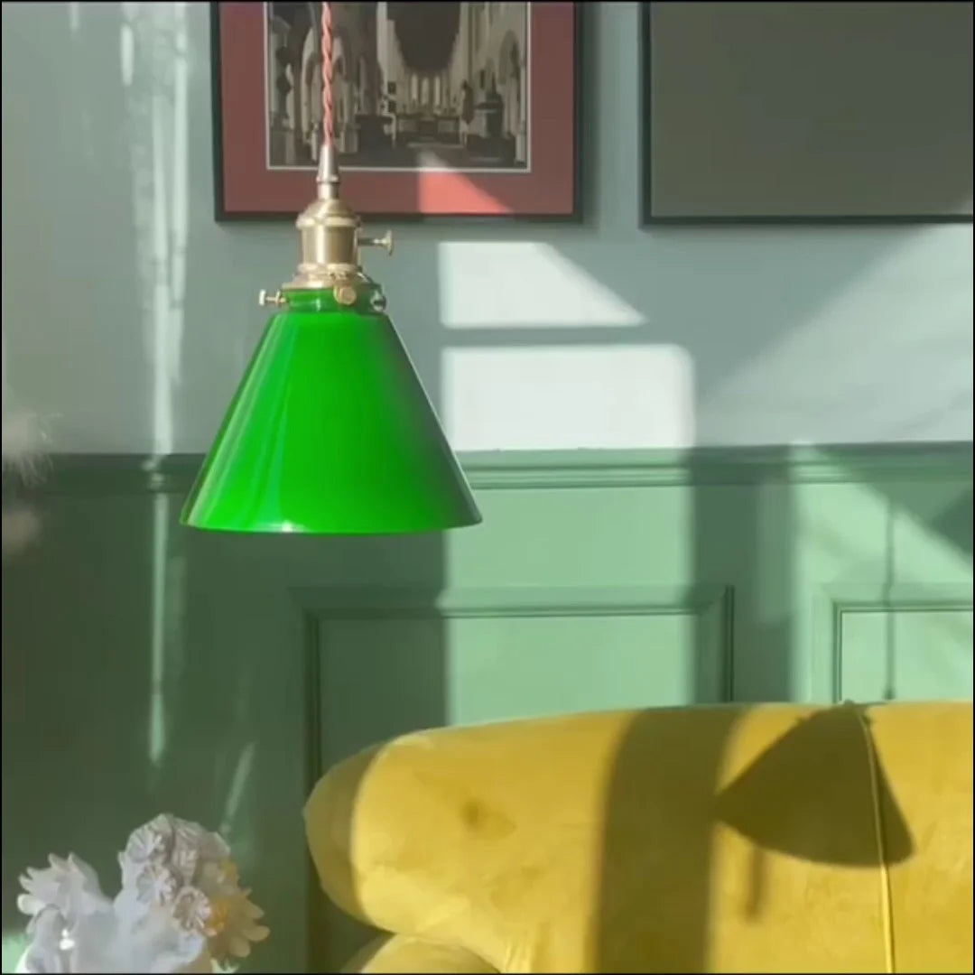 DecorBites™ Green Glass LED Pendant Light for Home Decor & Restaurant Vintage Lighting