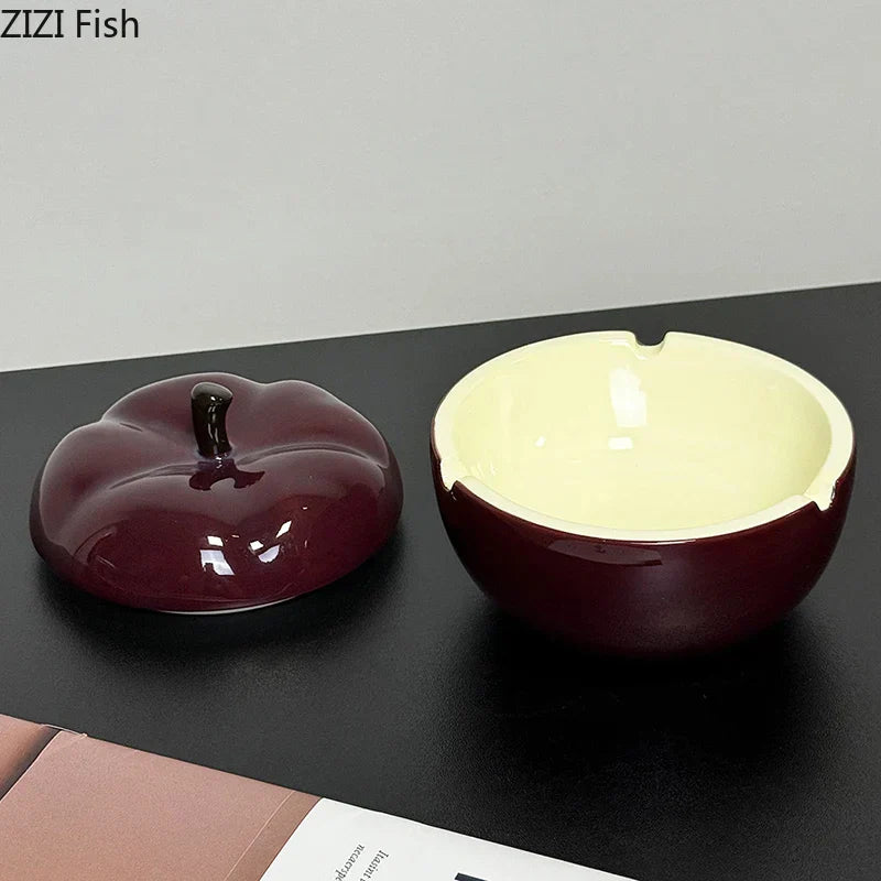 DecorBites™ Deep Red Ceramic Apple Ashtray for Home and Office Smoking Accessories