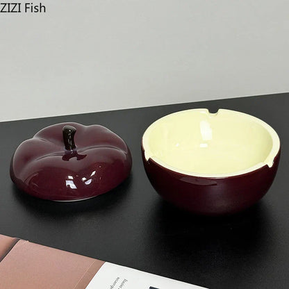 DecorBites™ Deep Red Ceramic Apple Ashtray for Home and Office Smoking Accessories