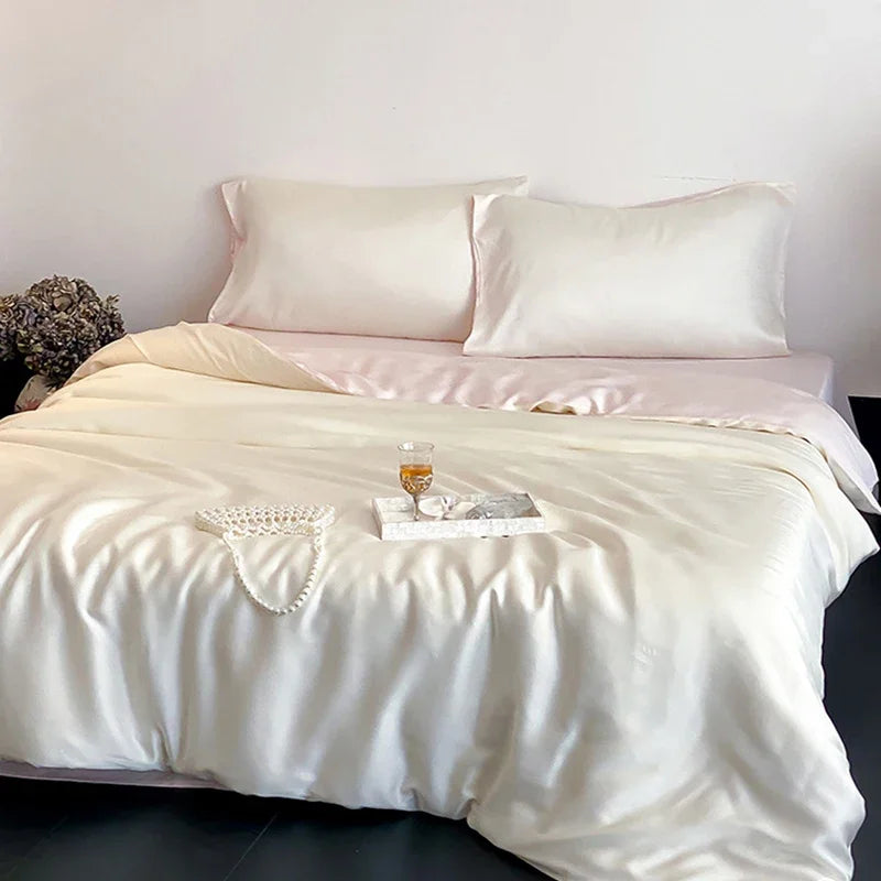 DecorBites™ Ice Silky Solid Bedding Set - Cooling Satin Smooth Quilt Cover Set