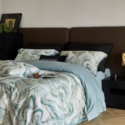 طقم أغطية سرير DecorBites™ مطبوع من القطن المصري 100 قطعة مع ملاءة وغطاء لحاف وغطاء وسادة