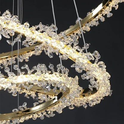 DecorBites™ Golden Round Crystal Chandelier | Nordic Luxury LED Halo Chandelier for Living Room