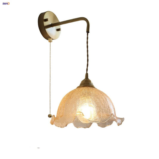 DecorBites™ Amber Glass LED Wall Sconce with Pull Chain Switch for Bedroom and Bathroom
