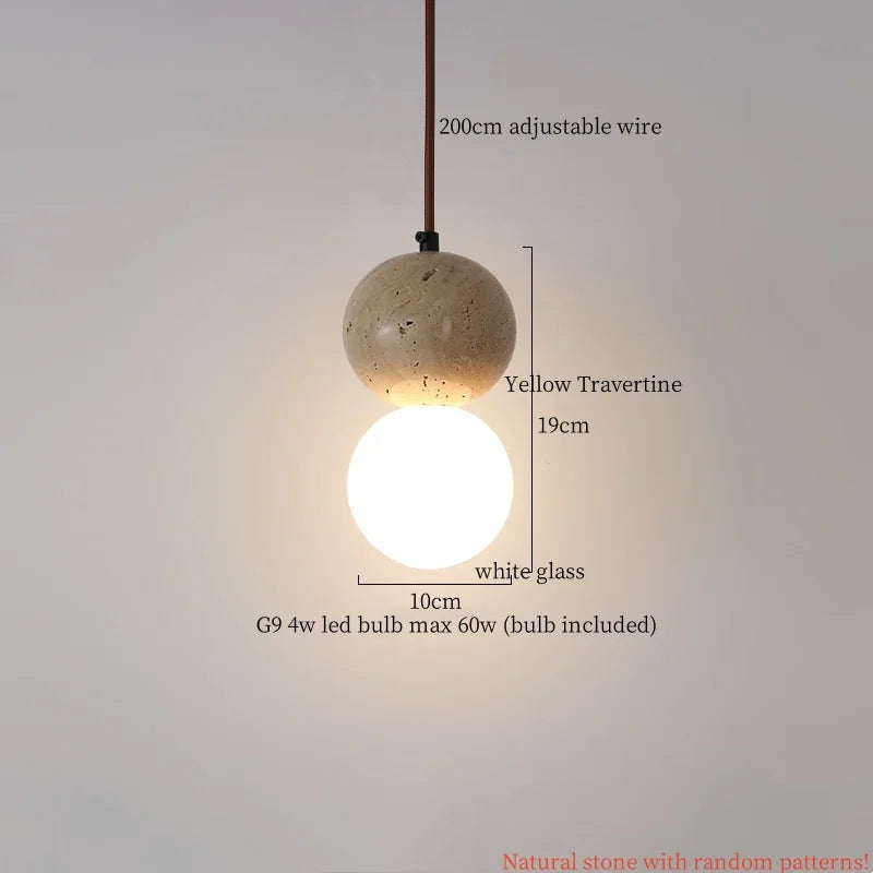 DecorBites™ LED Pendant Lamp Yellow Travertine Adjustable Wabi Sabi Light