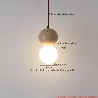 DecorBites™ LED Pendant Lamp Yellow Travertine Adjustable Wabi Sabi Light