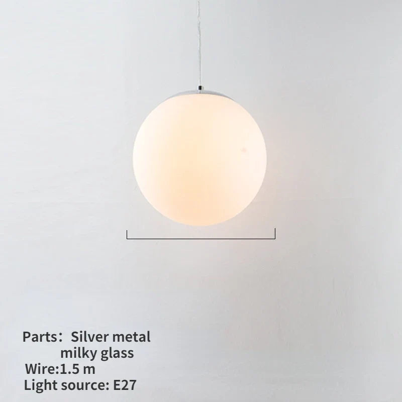 Nordic White Glass Globe Pendant Light With Iron Finish