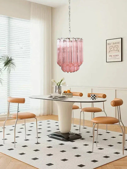 DecorBites™ 2025 Pink Glass Chandelier: Classic Kitchen & Living Room Lighting
