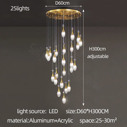 DecorBites™ LED Luxury Chandelier for Living Room Hall Dining Kitchen - Modern Double Staircase Lighting