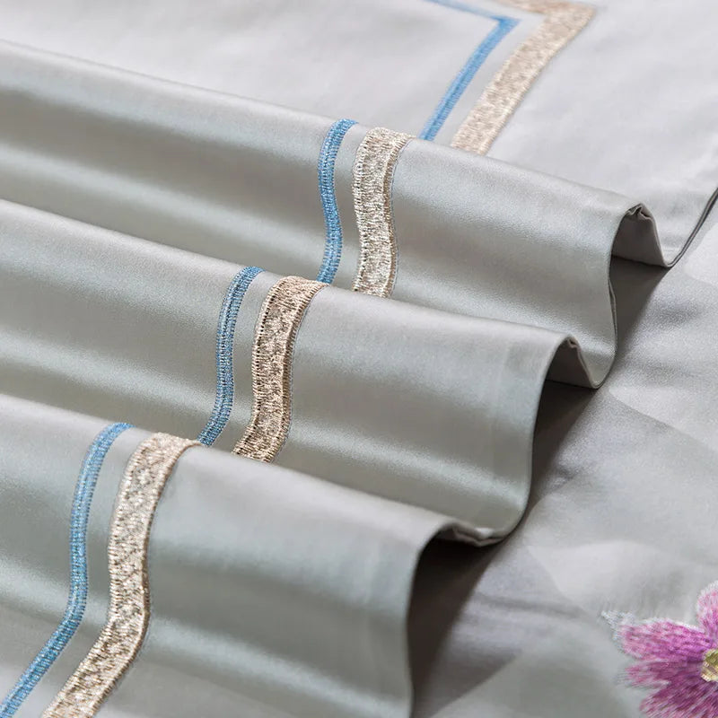 Juego de cama DecorBites™ 200S de algodón egipcio bordado, incluye sábanas y funda nórdica (tamaños Queen y King).