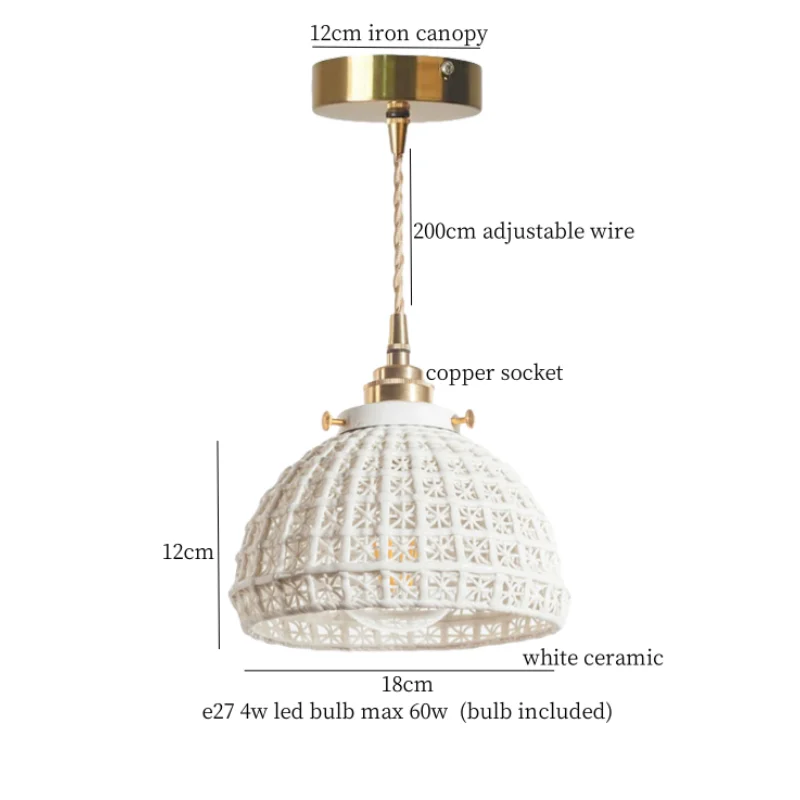 Lámpara colgante LED de cerámica DecorBites™ de estilo minimalista francés para decoración del hogar