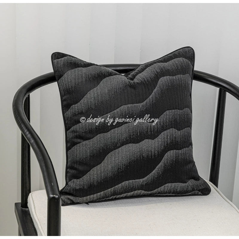 DecorBites™ Black & Gold Floral Jacquard Throw Pillow Cover Oriental Art Case