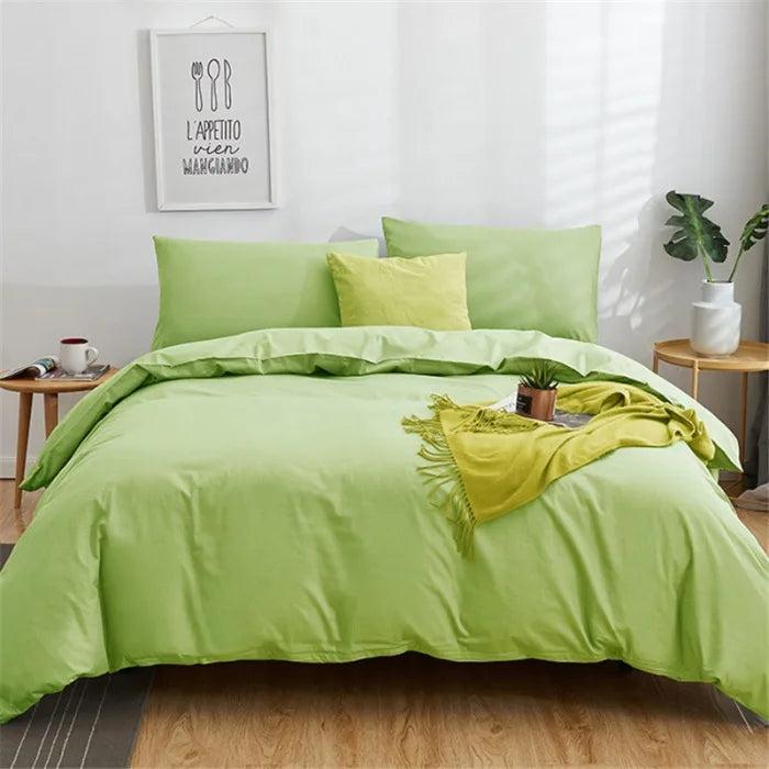 DecorBites™ Cotton 4pcs Bedding Set Double Queen Solid Color Duvet Cover Flat Bed Sheet