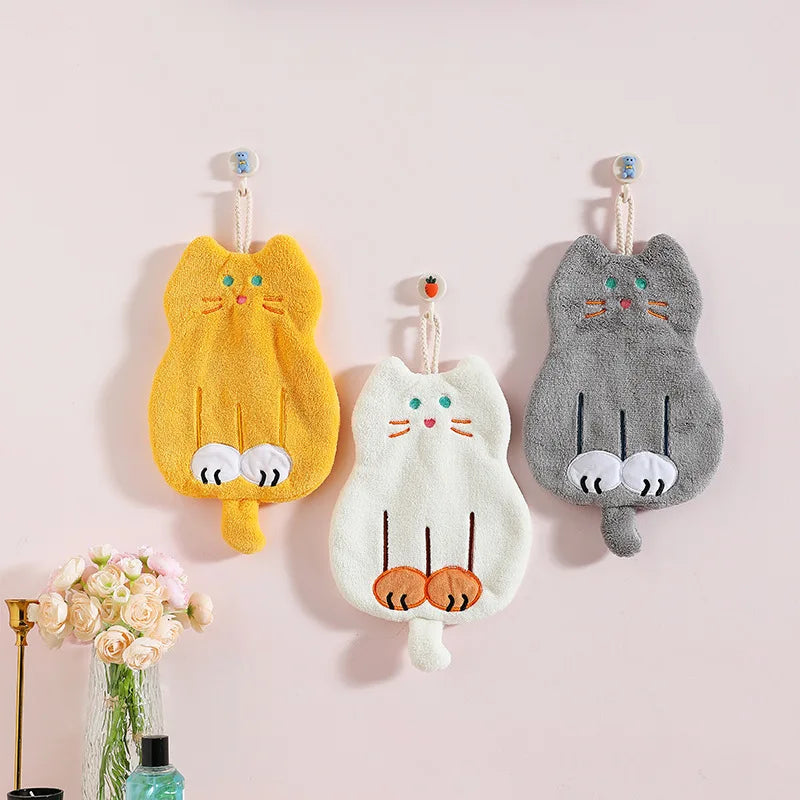 منشفة يد من الألياف الدقيقة بتصميم قطة مرجانية من DecorBites™: إكسسوار لطيف وسريع الجفاف للمطبخ والحمام