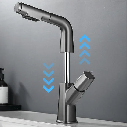 DecorBites™ Brass Basin Faucet: Pull Out, Hot & Cold Mixer, 360° Lift, Bathroom Sink Tap