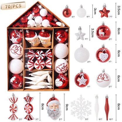 70pcs Christmas Ornaments Boutique Christmas Ball Set Christmas Tree Pendant Home Bedroom New Year Decoration New Year Gift 2024