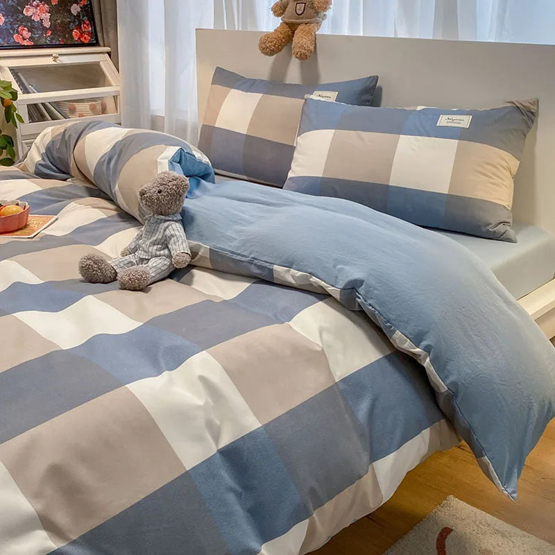 Funda nórdica DecorBites™ Cozy Plaid | Funda nórdica sencilla de estilo nórdico | Ropa de cama de algodón lavado que no destiñe