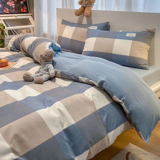 Funda nórdica DecorBites™ Cozy Plaid | Funda nórdica sencilla de estilo nórdico | Ropa de cama de algodón lavado que no destiñe