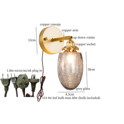 DecorBites™ Grey Glass LED Wall Lamp Bedroom Living Room Loft Modern Copper Wandlamp