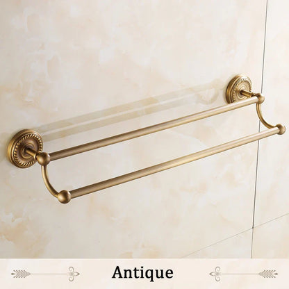 DecorBites™ Brass Double Towel Bar Bathroom Shelf Black Towel Rack Holder