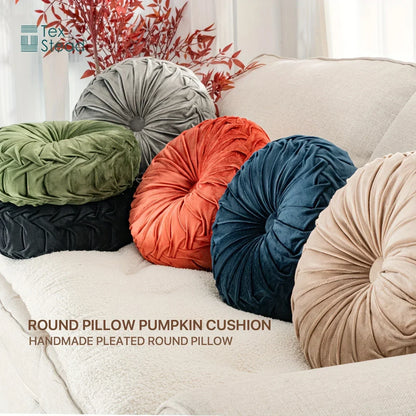 Decobites Velvet Pumpkin Round Cushion for Couch, Bed, Sofa, Chair - Decorative 3D Design