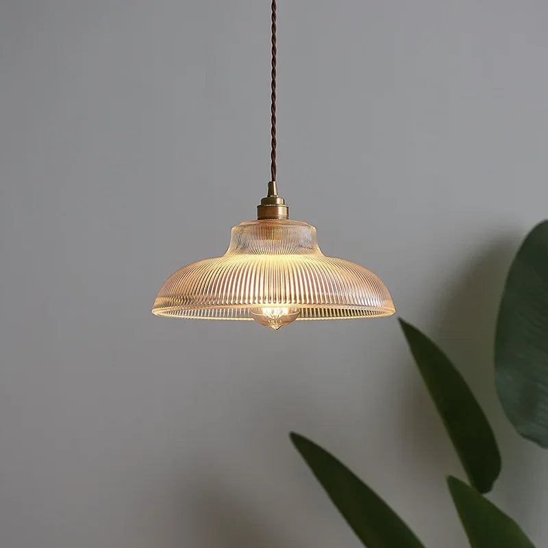 Japanese Brass Semi-Circle Glass Pendant Light