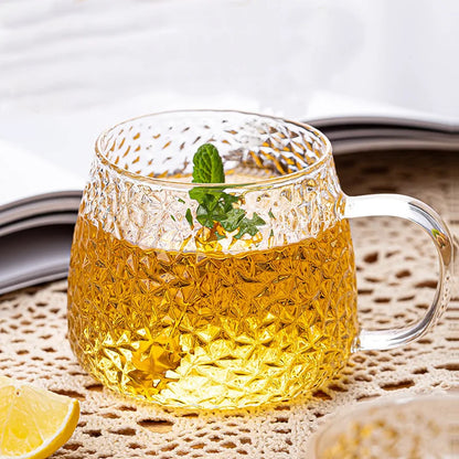 Vaso de agua de vidrio borosilicato DecorBites™ con asa - Vaso aislante térmico para té de limón y zumo