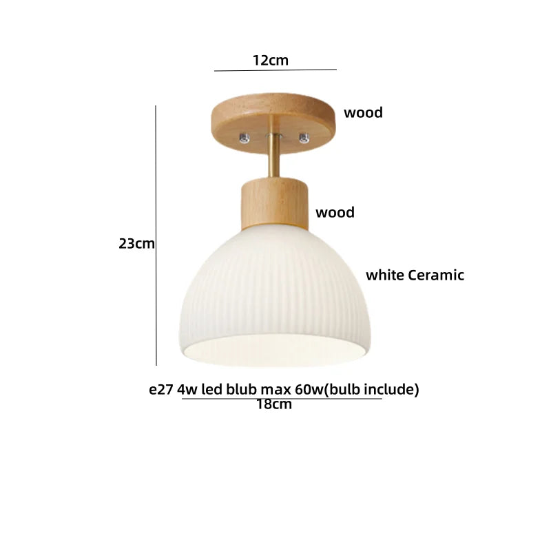 DecorBites™ Amber Ice Crack Glass Wood Ceiling Light - Nordic Modern LED Fixture