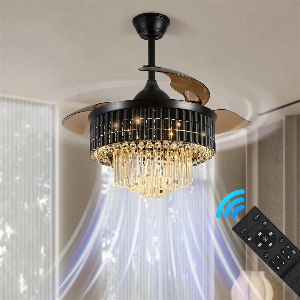 DecorBites™ Crystal Fandelier Ceiling Fan with Retractable Chandelier & Invisible Blades