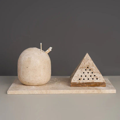DecorBites™ Beige Travertine Marble Mubkhar Bakhoor Incense Holder Oud Burner