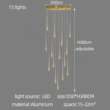 DecorBites™ Gold LED Chandelier for Duplex Villa Living Room and Staircase