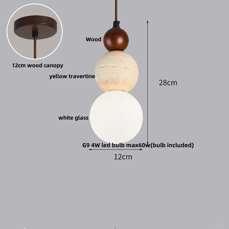 DecorBites™ LED Gourd Pendant Light Aisle Hotel Living Room Fixture Glass Travertine Hang Lamp