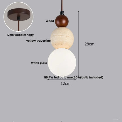 DecorBites™ LED Gourd Pendant Light Aisle Hotel Living Room Fixture Glass Travertine Hang Lamp