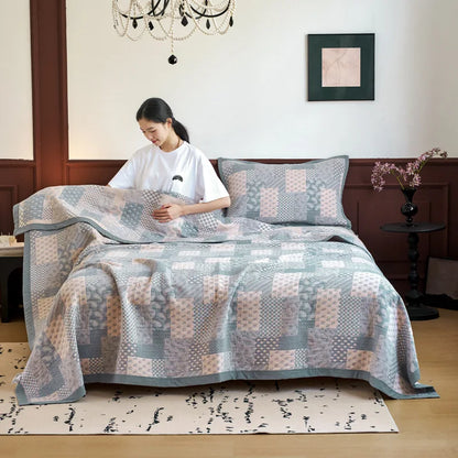 بطانية منشفة قطنية ثلاثية الطبقات مع وسادة من DecorBites™ - لحاف صيفي رائع