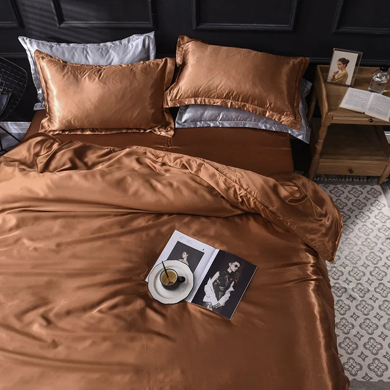 DecorBites™ Ice Rayon Satin Bedding Set: Cooling, Soft, Summer Comfort for Twin-Double Bed