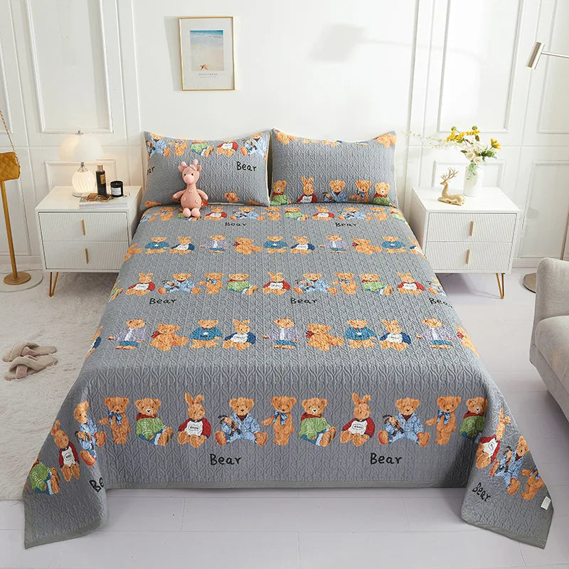 طقم غطاء سرير مزدوج من القطن من DecorBites™ بتصميم زهور لديكور سرير منزلي صحي