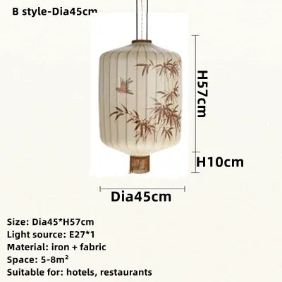 DecorBites™ Handmade Japanese Lantern Painting Pendant Lamp Fabric Chandelier