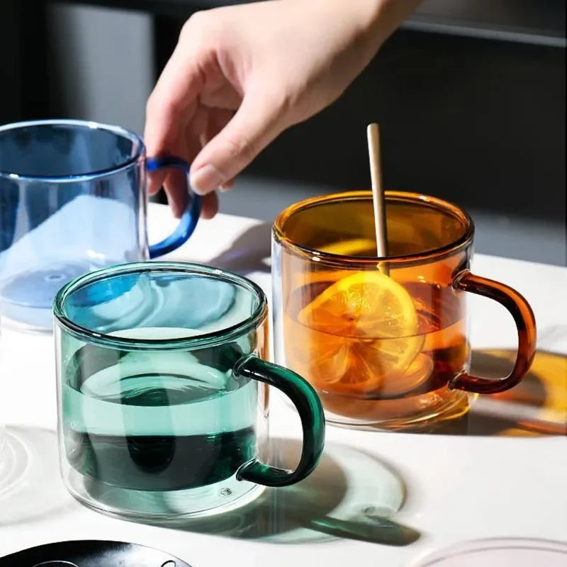 DecorBites™ Double Bottom Glass Mugs Set - 250ml Wine Whiskey Coffee Tea Juice Water Cups