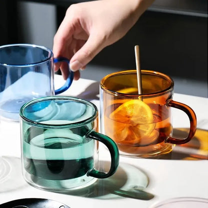DecorBites™ Double Bottom Glass Mugs Set - 250ml Wine Whiskey Coffee Tea Juice Water Cups
