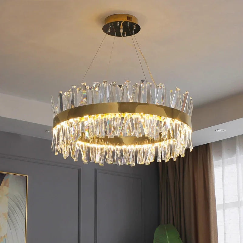DecorBites™ Crystal Chandelier: Modern LED Chrome Gold Lighting for Living Room Bedroom Kitchen