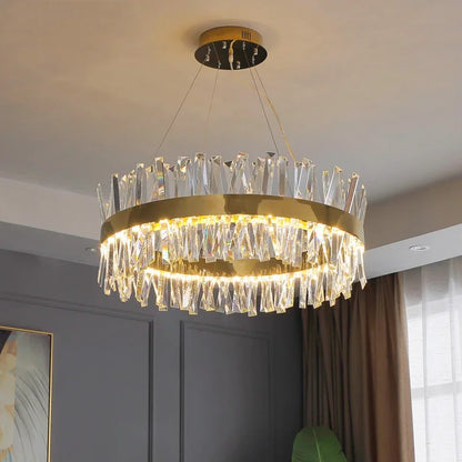 DecorBites™ Crystal Chandelier: Modern LED Chrome Gold Lighting for Living Room Bedroom Kitchen