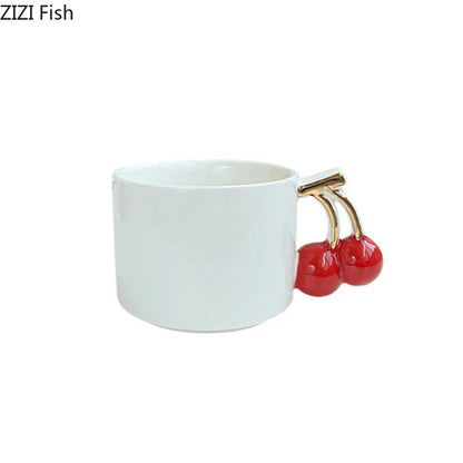 DecorBites™ Cherry Handle Mug: White Ceramic Tea & Coffee Cup for Dining Table