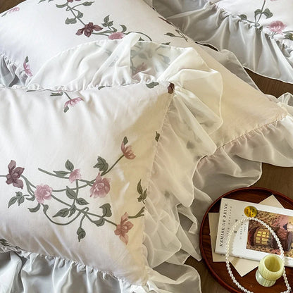 DecorBites™ Lace Ruffles Princess Cotton Bedding Set, Floral Quilt Cover, Girls Wedding Home Textiles
