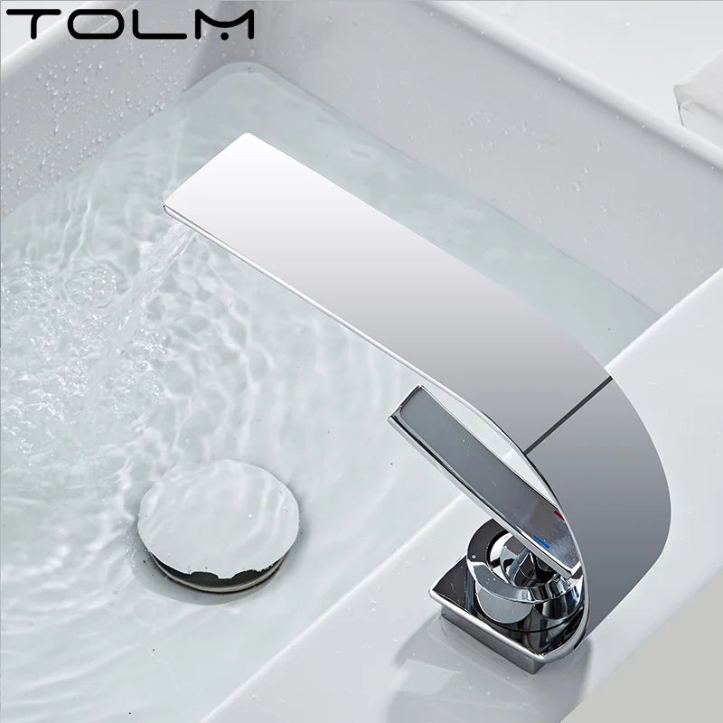 TOLM Basin Faucet Modern Bathroom Faucet Mixer Tap Black/White Wash basin Faucet Single Handle Hot and Cold Waterfall Faucet