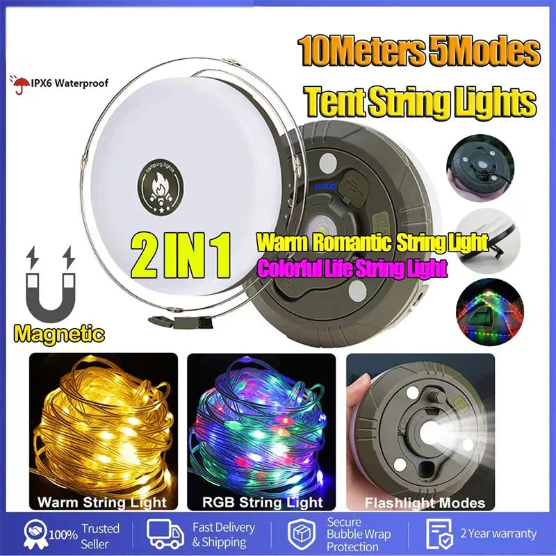 شريط إضاءة تخييم LED مقاوم للماء من DecorBites™ بطول 10 أمتار لغرفة خيمة الحديقة الخارجية