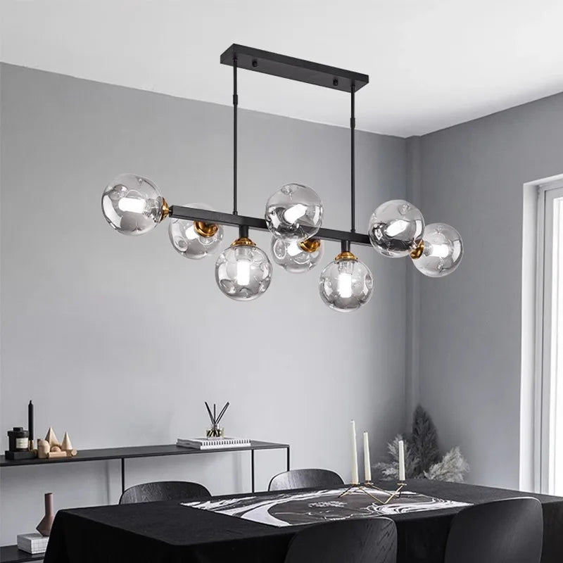 Brass Modern LED Chandelier 8-Head Amber Glow