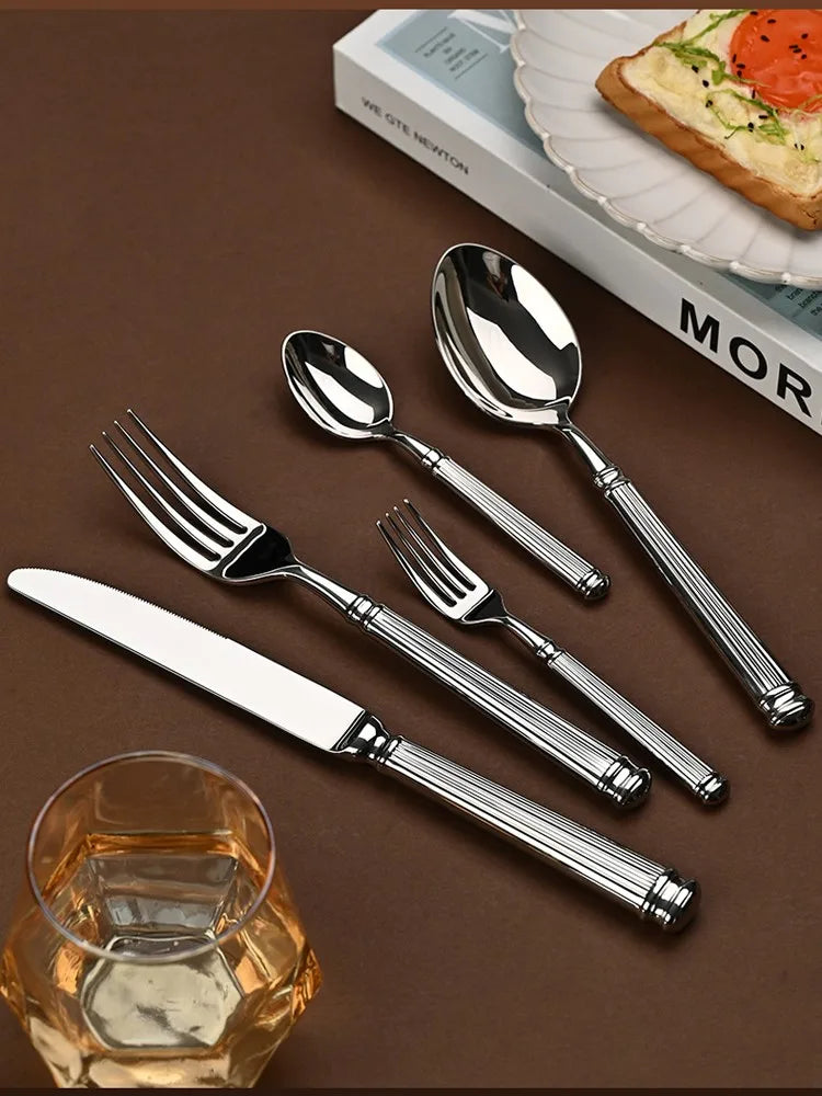 DecorBites™ Golden Stainless Steel Flatware Set, 4Pcs Fork Knife Spoon Cutlery Kit.