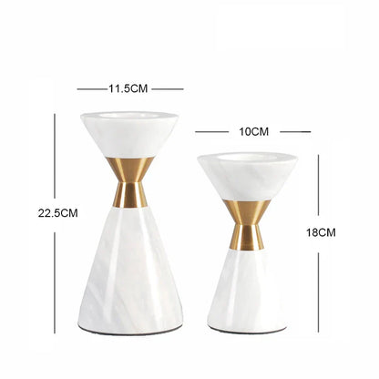 DecorBites™ Golden Metal & White Volakos Marble Wedding Candlesticks