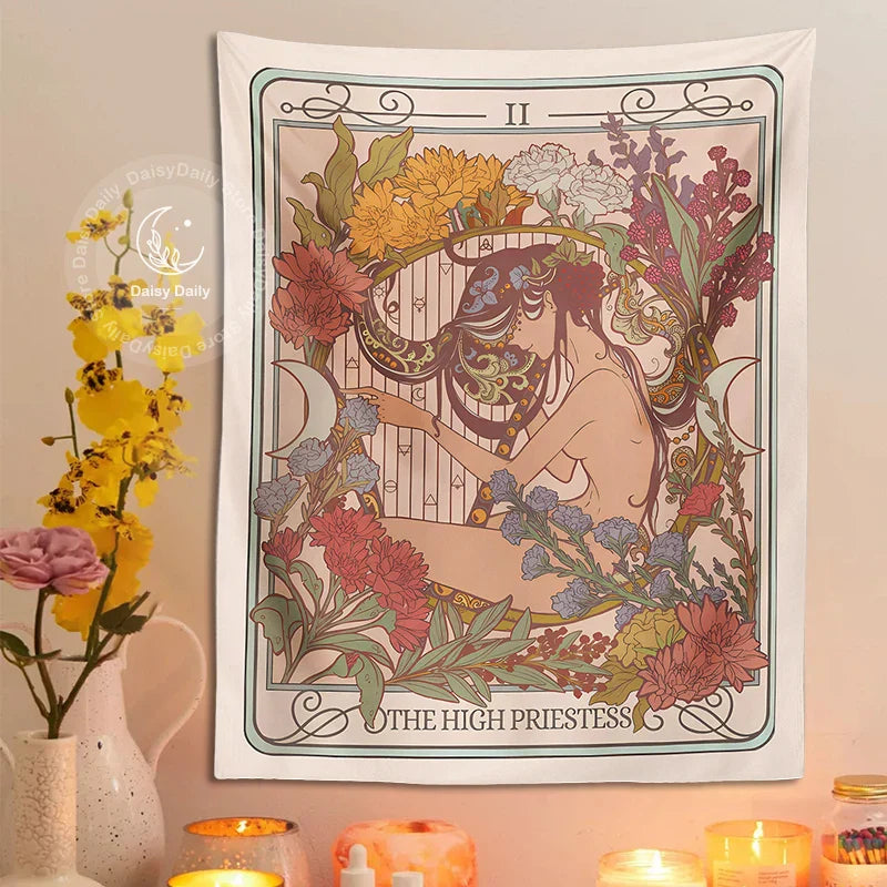 High Priestess Tarot Tapestry Wall Hanging for Witchy Boho Vibes by Decobites