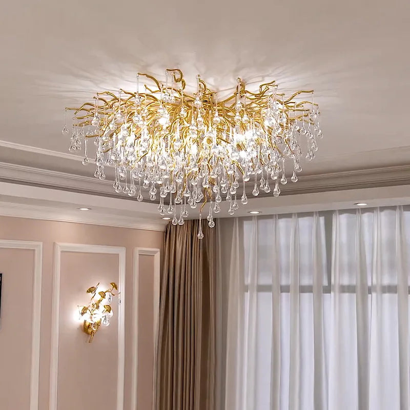 DecorBites™ Gold Crystal LED Ceiling Chandelier for Elegant Spaces